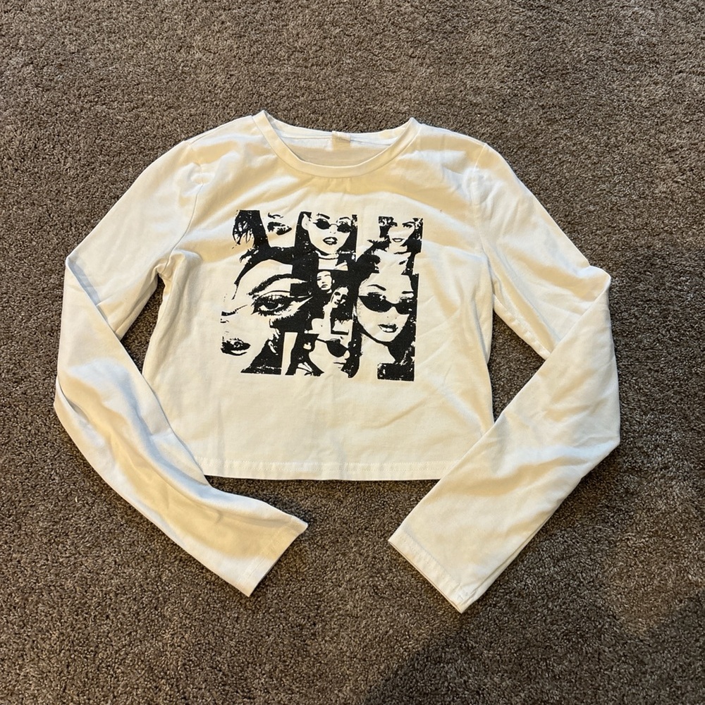 SHEIN White and Black Graphic Tee